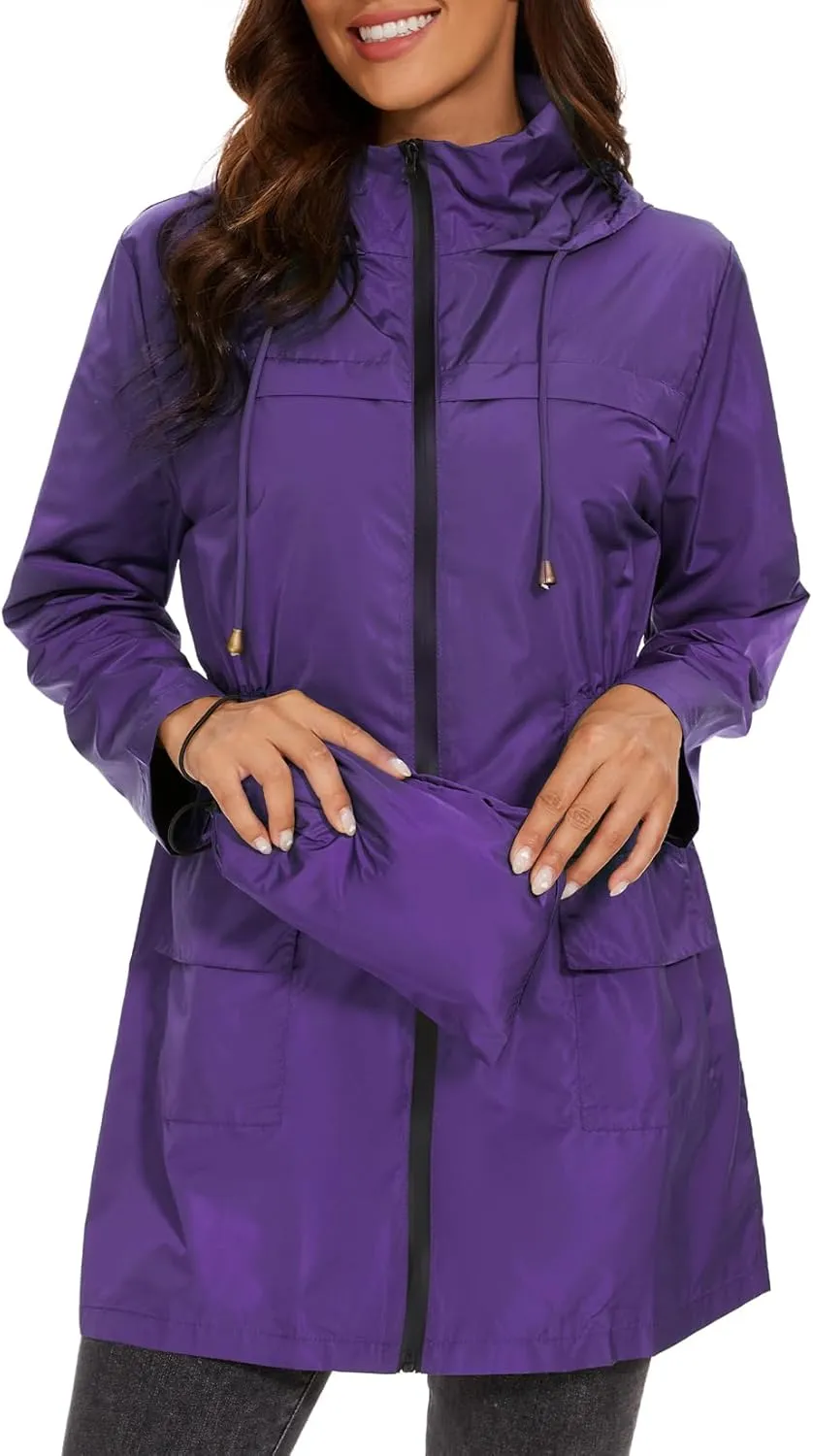 Century Star Packable Rain Jackets Waterproof Womens Rain Coats with Hood Lightweight Windbreaker Jacket