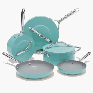 Ceramic Nonstick Pots and Pans Set 8-Piece Cookware Set - Non-Toxic & PTFE/PFOA/PFAS Free, Induction Compatible, Oven & Dishwasher Safe to 500°F, Caribbean Blue