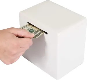 Ceramic Piggy Bank for Adults, Break to Access Money, with Money Bag and Hammer (White)