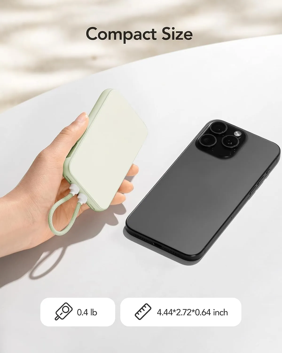 Charmast 10000mAh Wired Portable Charger, 20W Fast Charging Slim Power Bank with Removable Cable for iPhone & Android, Hand-Free Battery Pack with Digital Display for Short Travel (No-Wireless)