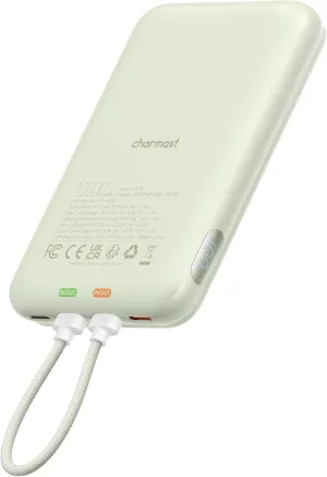 Charmast 10000mAh Wired Portable Charger, 20W Fast Charging Slim Power Bank with Removable Cable for iPhone & Android, Hand-Free Battery Pack with Digital Display for Short Travel (No-Wireless)