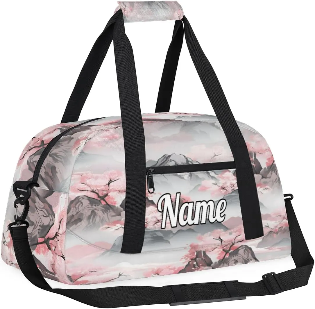 Cherry Blossom Mountains Custom Sports Gym Bag Personalized Dance Bag Teens Travel Weekender Overnight Carry On Bag Boys Girls Waterproof