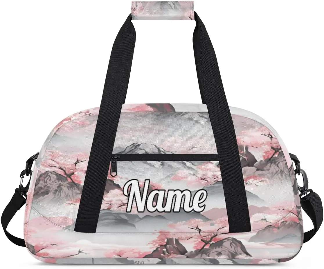 Cherry Blossom Mountains Custom Sports Gym Bag Personalized Dance Bag Teens Travel Weekender Overnight Carry On Bag Boys Girls Waterproof