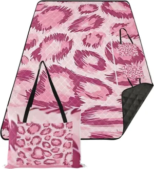 CHIFIGNO Pink Leopard Skin Waterproof Beach Blanket Oversized Print Kids Camping Mat for Grass Cute Picnic Blankets Foldable 80" x 60"