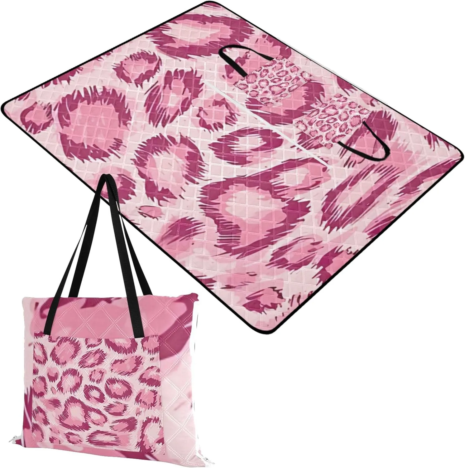 CHIFIGNO Pink Leopard Skin Waterproof Beach Blanket Oversized Print Kids Camping Mat for Grass Cute Picnic Blankets Foldable 80" x 60"