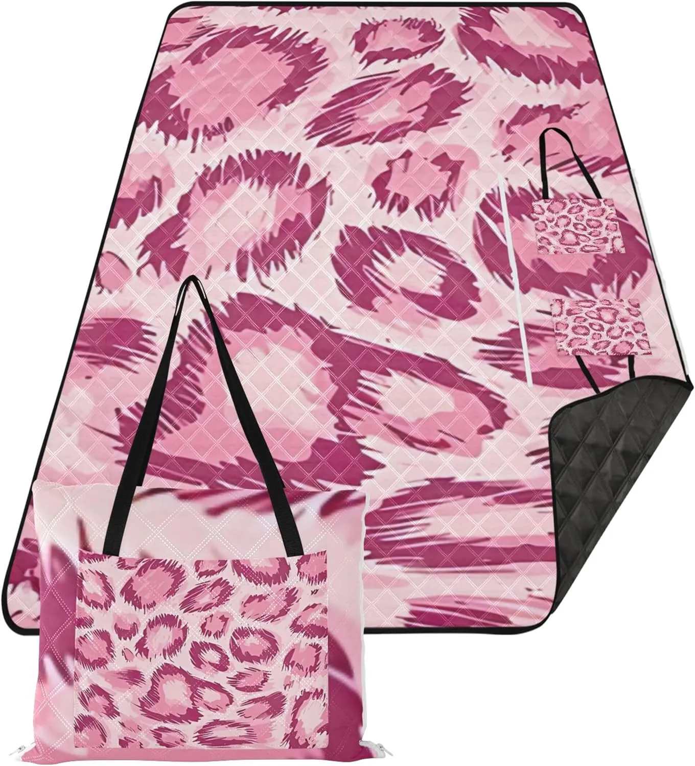 CHIFIGNO Pink Leopard Skin Waterproof Beach Blanket Oversized Print Kids Camping Mat for Grass Cute Picnic Blankets Foldable 80" x 60"