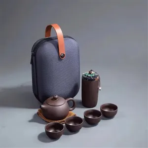 Chinese Kung Fu Purple Clay Tea Set, Portable 1 Teapot 4 Cups, Puerh Tea Ceremony Travel Kit-set1