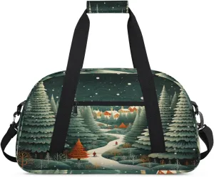 Christmas Tree Gym Duffel Bag for Men Women Snowy Landscape Sports Tote Bag with Adjustable Shoulder Strap for Dance Gymnastics Traveling Outdoor Camping Overnight Stay