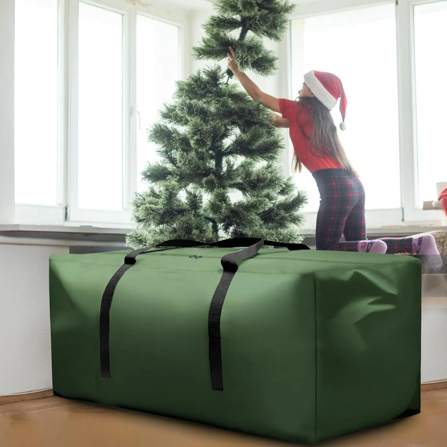 Christmas Tree Storage Bag Fits 9-12 ft Tall Christmas Tree, Outdoor Patio Cushion Storage Bag 420D Oxford Waterproof Extra Large with Zipper and Handles 68x30x20 Inches