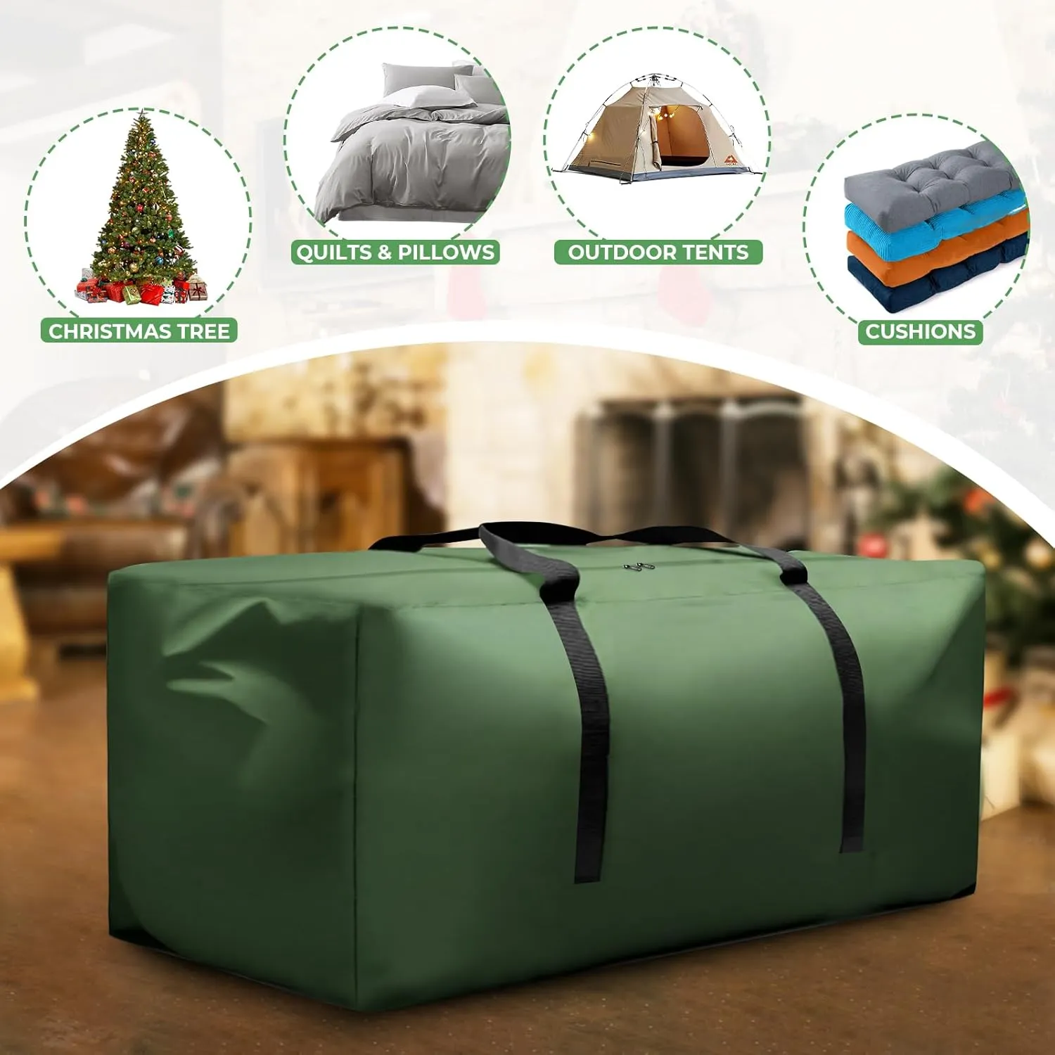 Christmas Tree Storage Bag Fits 9-12 ft Tall Christmas Tree, Outdoor Patio Cushion Storage Bag 420D Oxford Waterproof Extra Large with Zipper and Handles 68x30x20 Inches