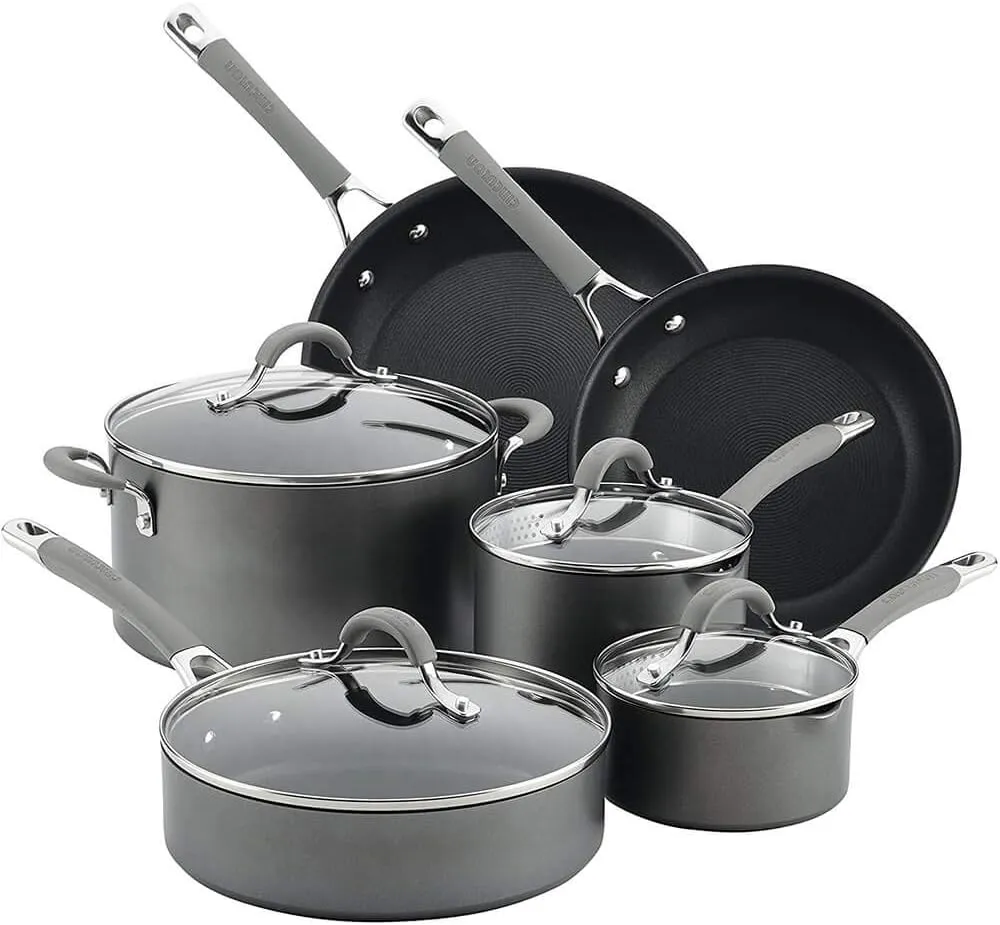 Circulon 84564 Elementum Hard Anodized Nonstick Cookware Set / Pots and Pans Set - 10 Piece, Gray