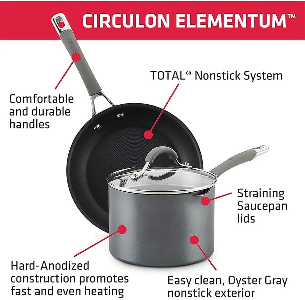Circulon 84564 Elementum Hard Anodized Nonstick Cookware Set / Pots and Pans Set - 10 Piece, Gray