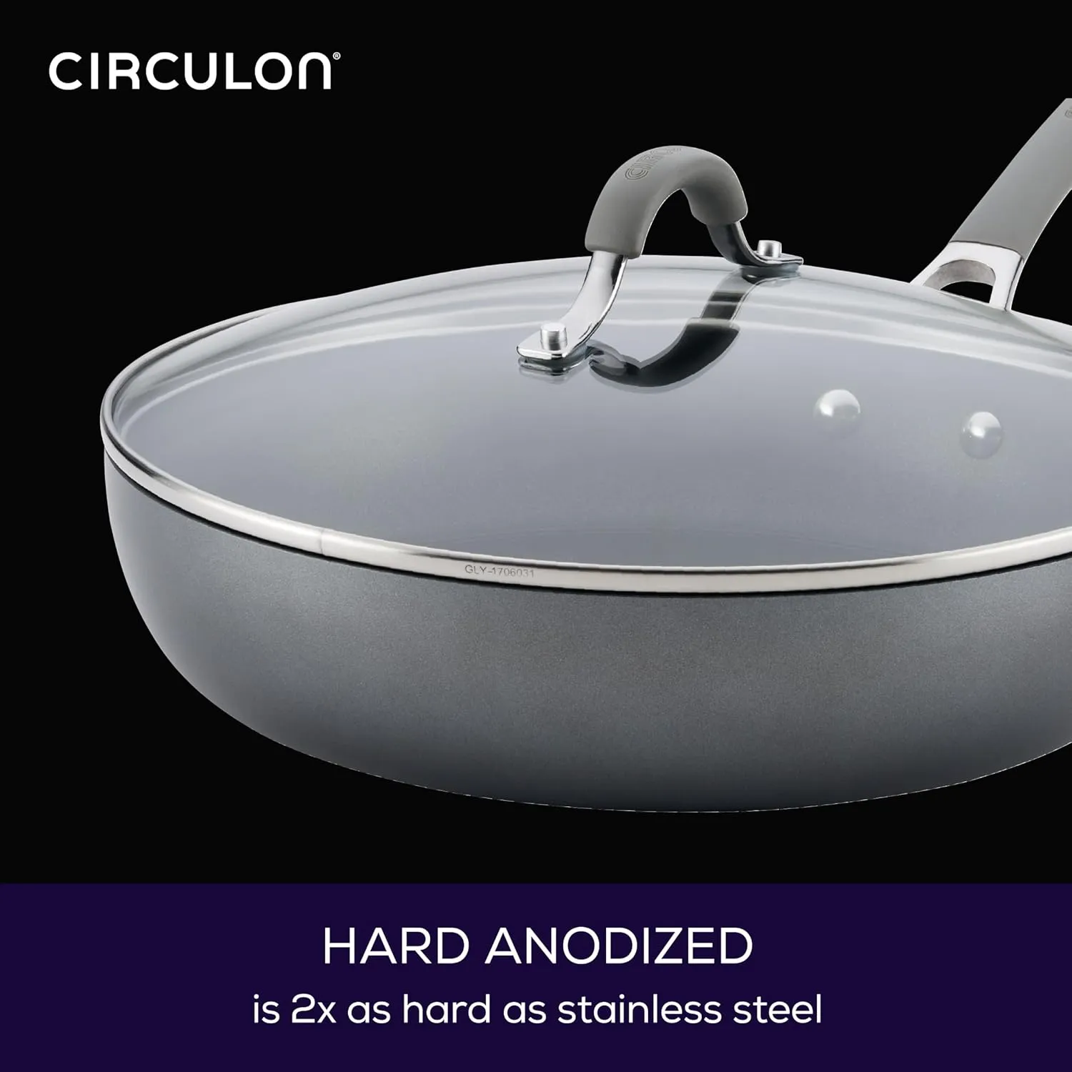 Circulon Elementum Hard Anodized Nonstick Deep Frying Pan/Skillet with Lid, 12 Inch, Oyster Gray