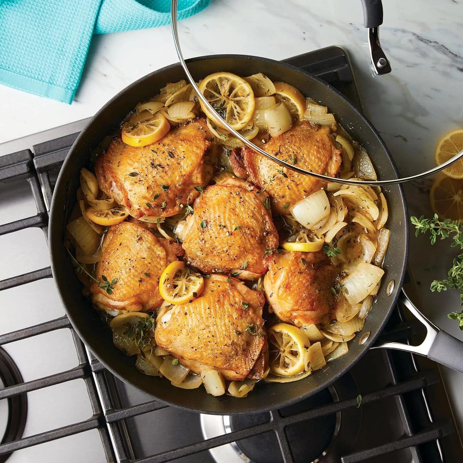 Circulon Elementum Hard Anodized Nonstick Deep Frying Pan/Skillet with Lid, 12 Inch, Oyster Gray