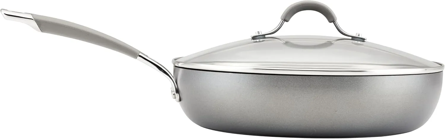 Circulon Elementum Hard Anodized Nonstick Deep Frying Pan/Skillet with Lid, 12 Inch, Oyster Gray
