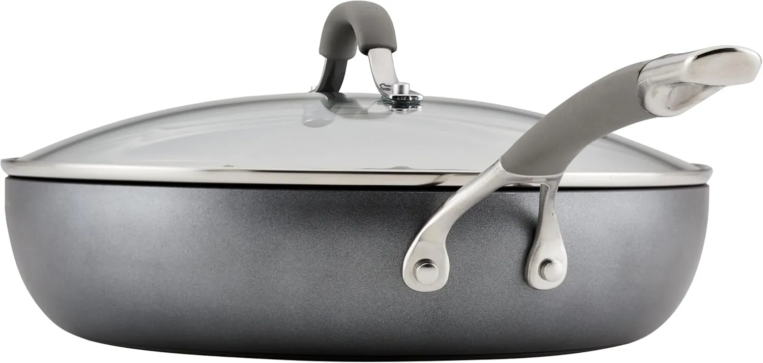 Circulon Elementum Hard Anodized Nonstick Deep Frying Pan/Skillet with Lid, 12 Inch, Oyster Gray