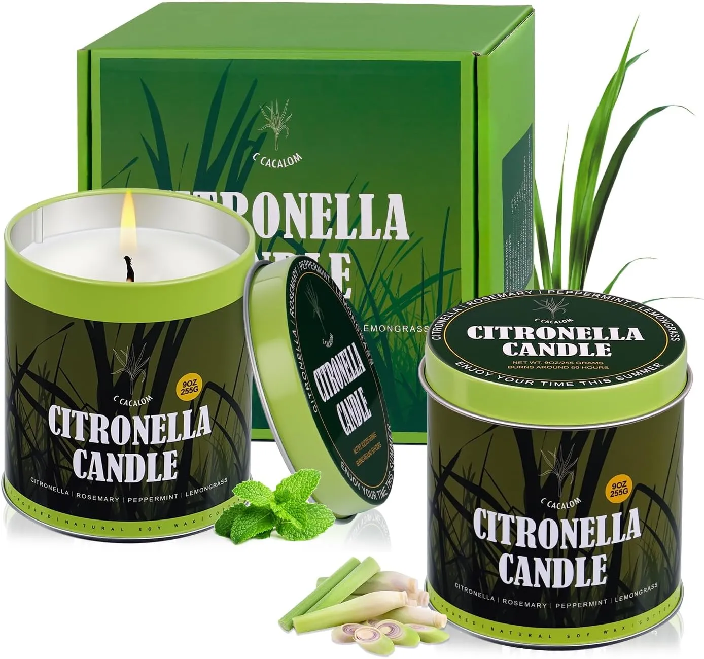 Citronella Candles Outdoor,Home Scented Candle Sets for Camping, Natural Soy Wax Candles,Lemongrass Candle for Patio,Garden,and Yard Balcony,9 Ounce,2 Count