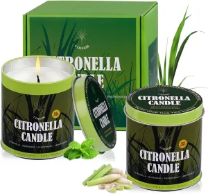 Citronella Candles Outdoor,Home Scented Candle Sets for Camping, Natural Soy Wax Candles,Lemongrass Candle for Patio,Garden,and Yard Balcony,9 Ounce,2 Count