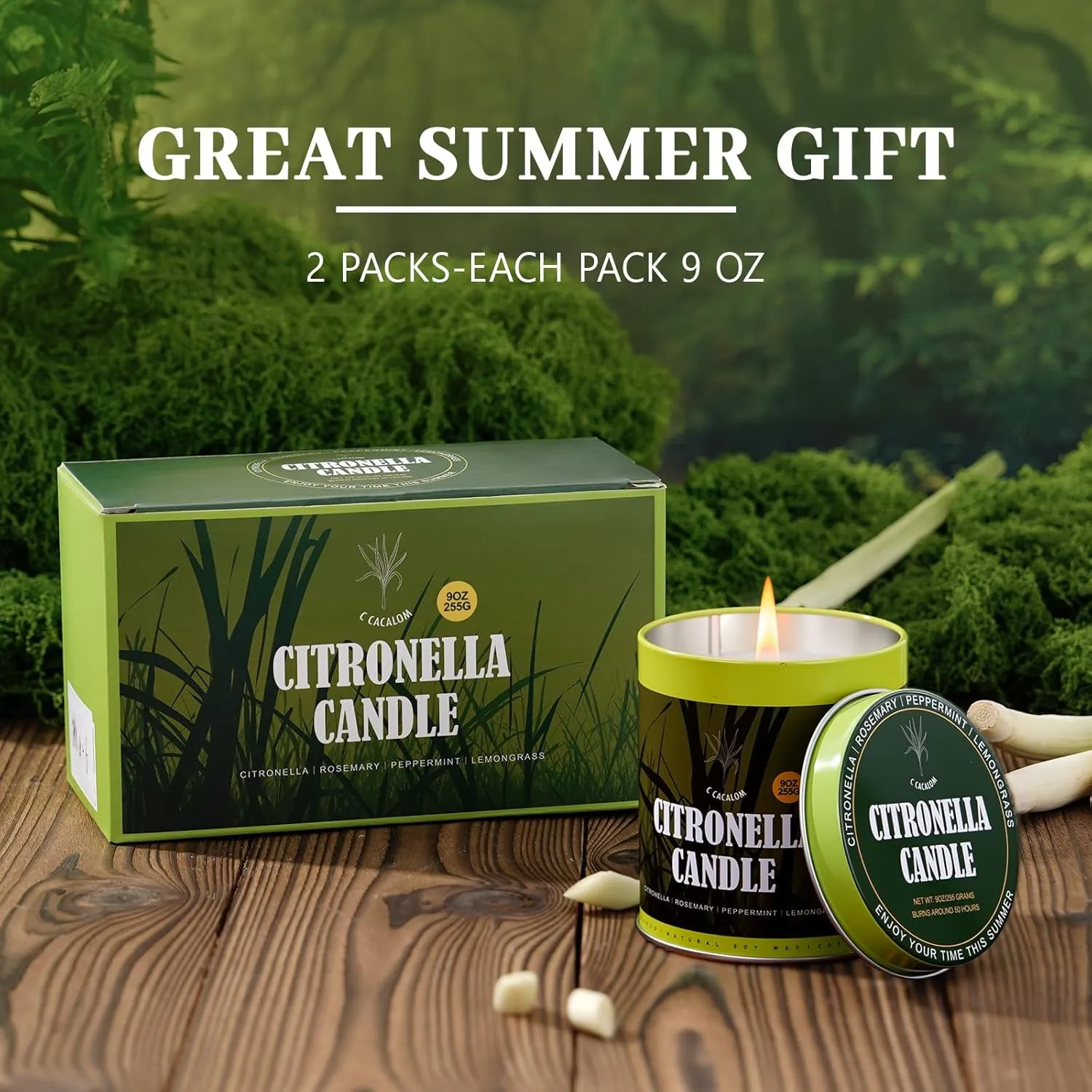 Citronella Candles Outdoor,Home Scented Candle Sets for Camping, Natural Soy Wax Candles,Lemongrass Candle for Patio,Garden,and Yard Balcony,9 Ounce,2 Count