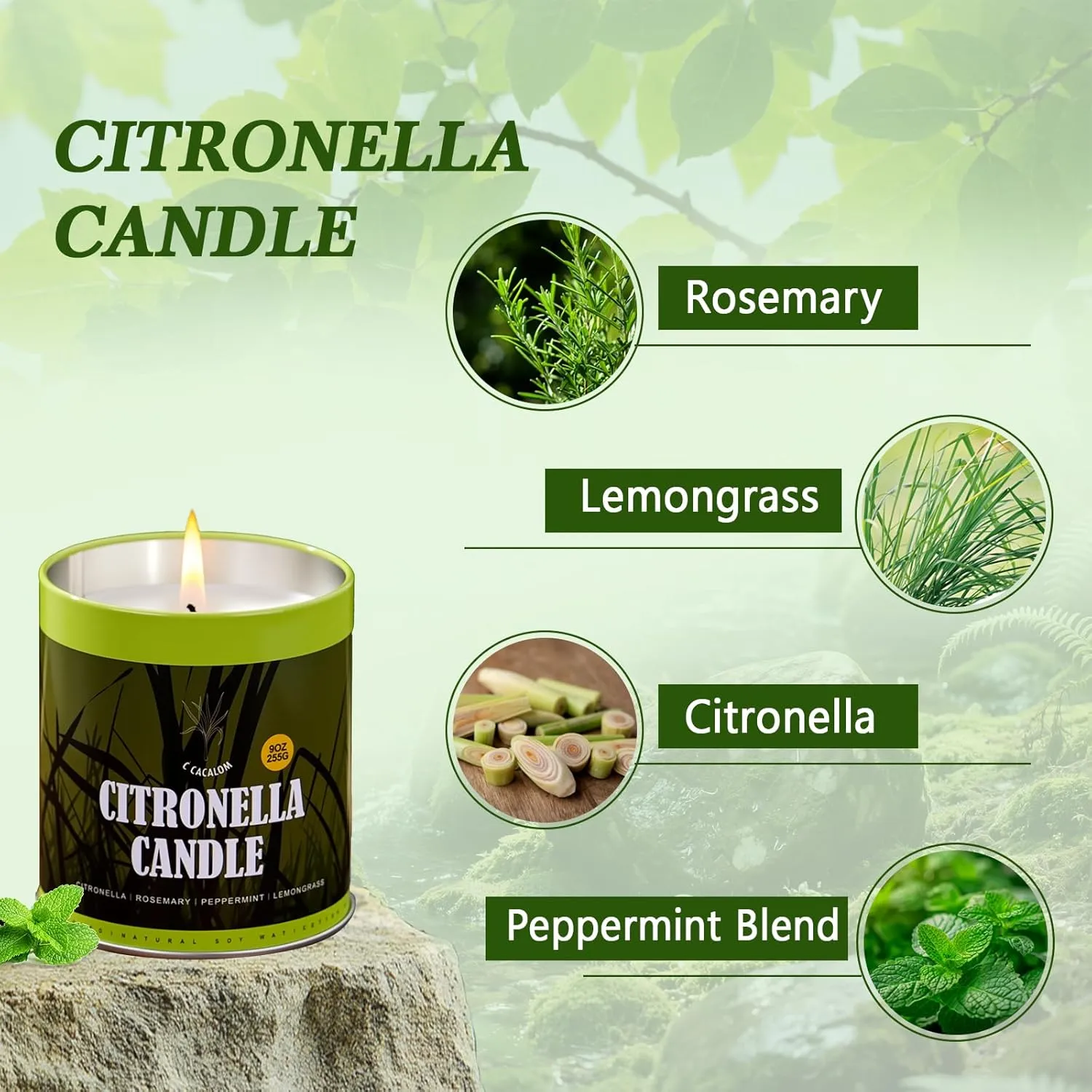 Citronella Candles Outdoor,Home Scented Candle Sets for Camping, Natural Soy Wax Candles,Lemongrass Candle for Patio,Garden,and Yard Balcony,9 Ounce,2 Count