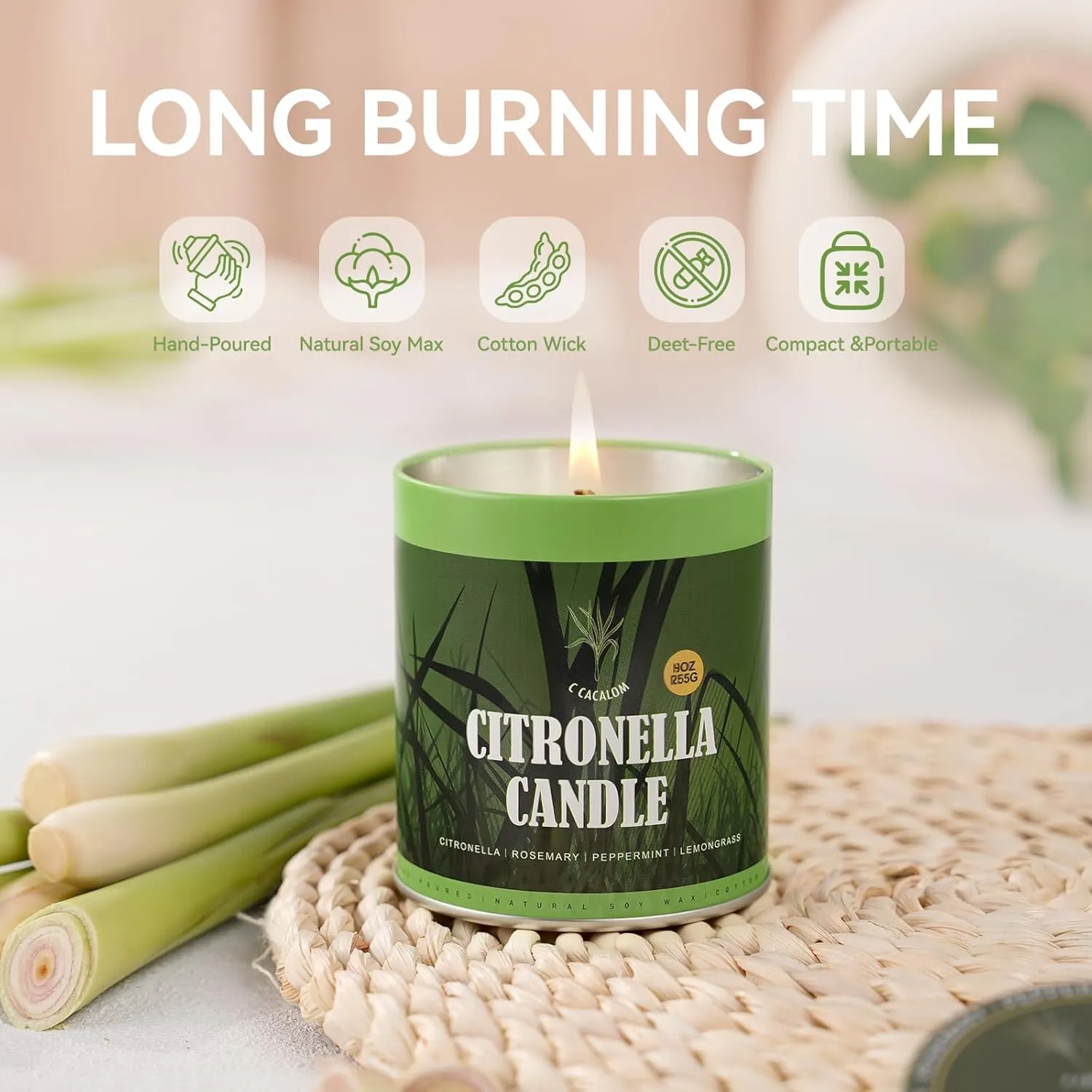 Citronella Candles Outdoor,Home Scented Candle Sets for Camping, Natural Soy Wax Candles,Lemongrass Candle for Patio,Garden,and Yard Balcony,9 Ounce,2 Count