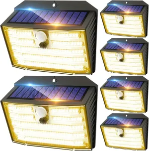 CLAONER Solar Lights Outdoor [𝟔 𝐏𝐚𝐜𝐤/126 LED], Wireless Motion Sensor Lights, IP65 Waterproof Security Lights 3 Modes, 270° Lighting Angle, Ultra-Bright Wall Lights for Deck Patio Fence Garage