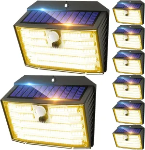 CLAONER Solar Lights Outdoor [𝟖 𝐏𝐚𝐜𝐤/126 LED], Wireless Motion Sensor Lights, IP65 Waterproof Security Lights 3 Modes, 270° Lighting Angle, Ultra-Bright Wall Lights for Deck Patio Fence Garage