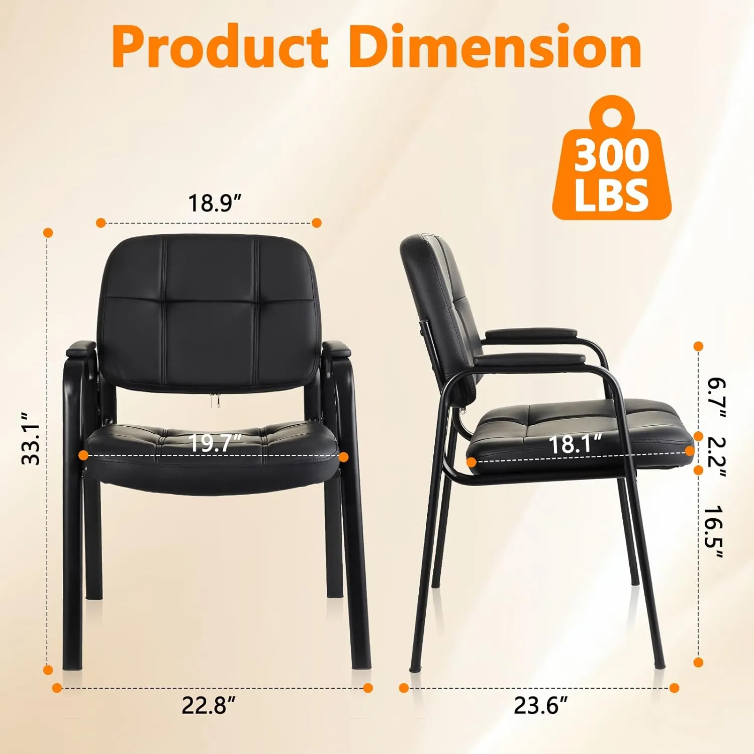 CLATINA Waiting Room Guest Chair with Bonded Leather Padded Arm Rest for Office Reception and Conference Desk Black 4 Pack