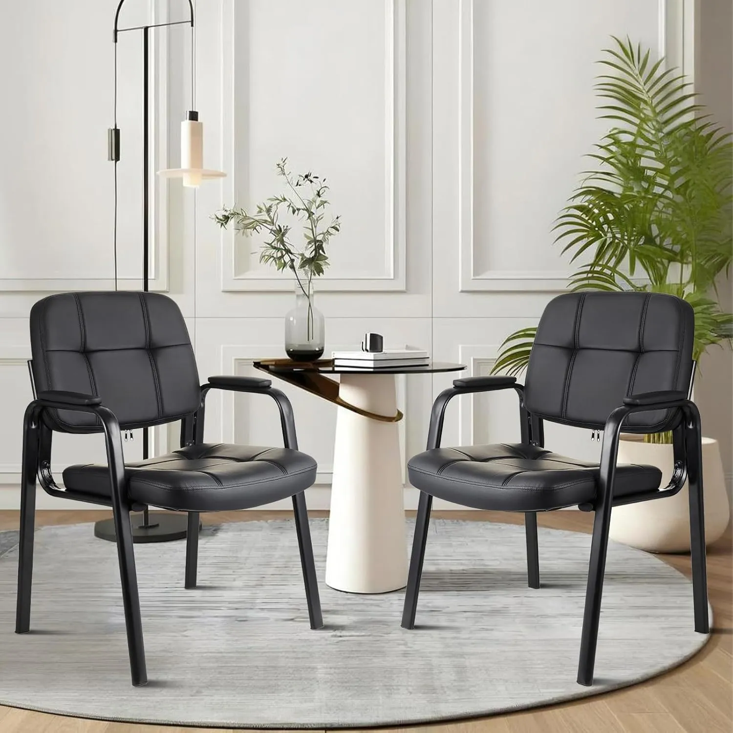 CLATINA Waiting Room Guest Chair with Bonded Leather Padded Arm Rest for Office Reception and Conference Desk Black 4 Pack