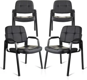 CLATINA Waiting Room Guest Chair with Bonded Leather Padded Arm Rest for Office Reception and Conference Desk Black 4 Pack