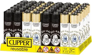 Clipper - Classic Large Reusable Lighter - Iconic Premium Refillable Lighters Bulk Pack - Replace Butane, Flint, and Spark Wheel for Unlimited Lights - 48 Pack - Zig Zag 2 (Color/Design May Vary)