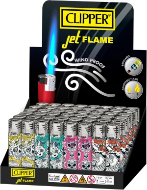 Clipper Large Jet Flame Lighter - 48ct Safe Butane Refillable in Assorted Fashion Colors - Reusable Kitchen Lighter - Cute Variety (Somber)