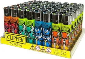 Clipper - Tray of 48 Reusable Lighters - Horned Skulls