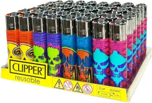 Clipper - Tray of 48 Reusable Lighters - Natural Skulls