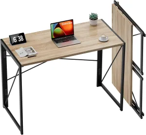 Coavas Small Folding Desk 39.4 inch Foldable Computer Desks, Spaces Saving Writing Table for Bedroom, Home Office, Dorm, Apartment, Kids, Beech