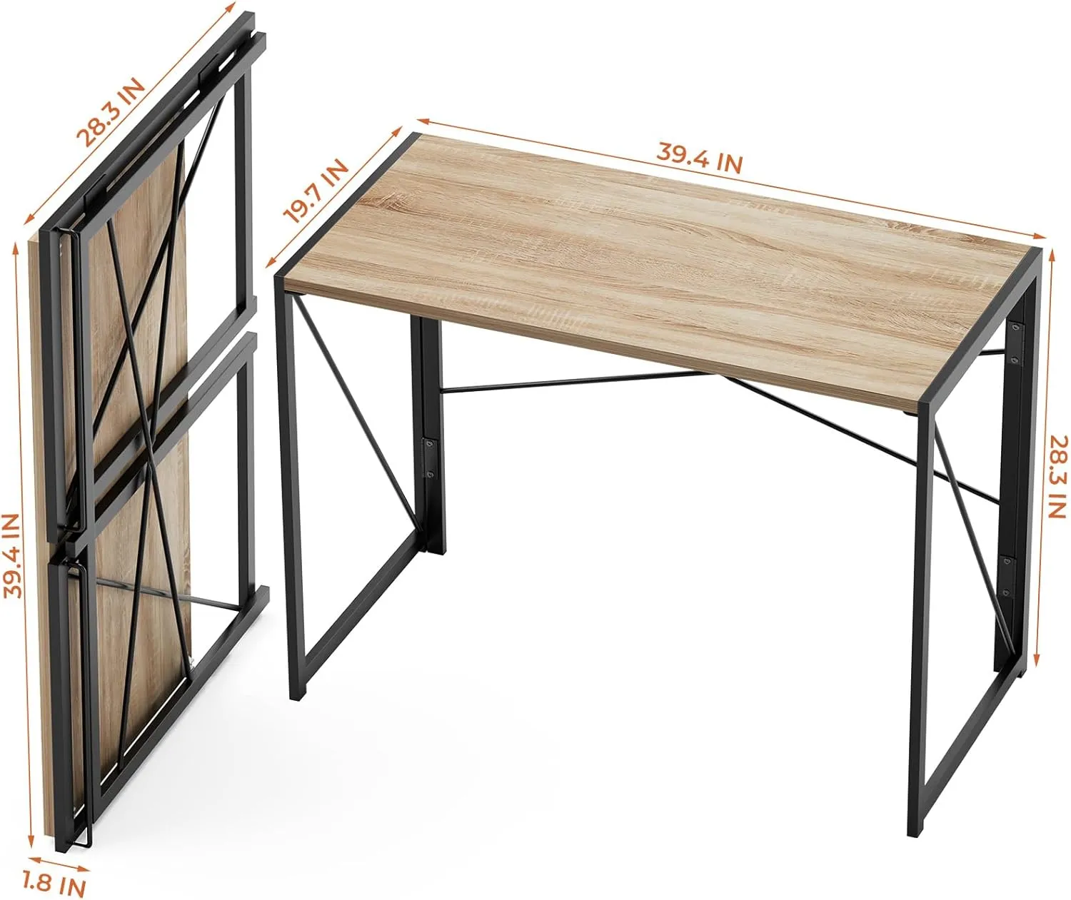 Coavas Small Folding Desk 39.4 inch Foldable Computer Desks, Spaces Saving Writing Table for Bedroom, Home Office, Dorm, Apartment, Kids, Beech