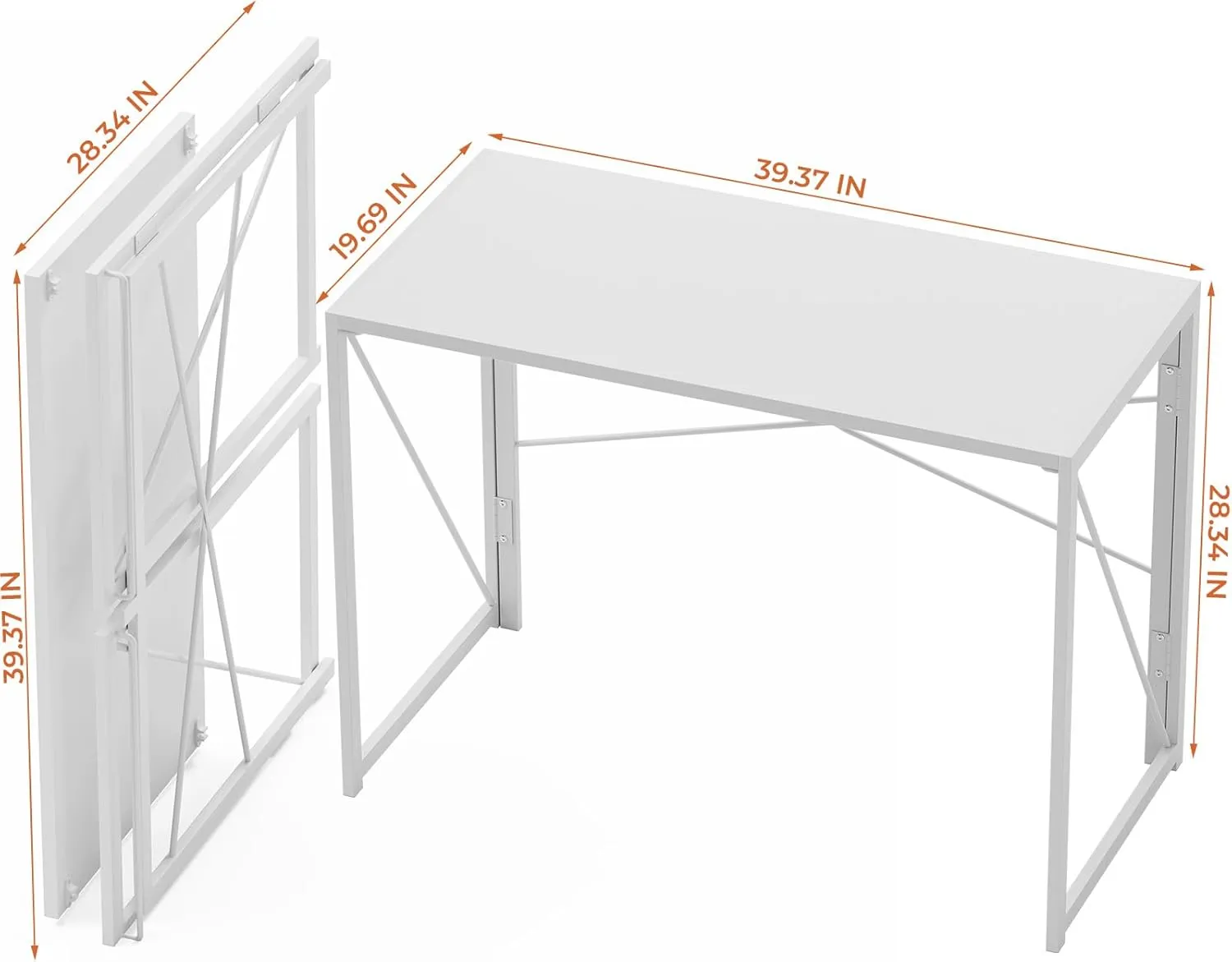 Coavas Small Folding Desk 39.4 inch White Desks, Foldable Computer Desk Spaces Saving Writing Table for Bedroom, Home Office, Dorm, Apartment, Kids