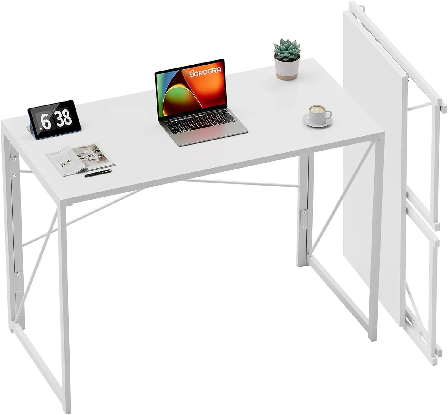 Coavas Small Folding Desk 39.4 inch White Desks, Foldable Computer Desk Spaces Saving Writing Table for Bedroom, Home Office, Dorm, Apartment, Kids