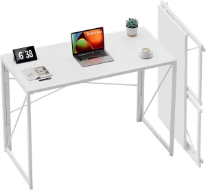 Coavas Small Folding Desk 39.4 inch White Desks, Foldable Computer Desk Spaces Saving Writing Table for Bedroom, Home Office, Dorm, Apartment, Kids