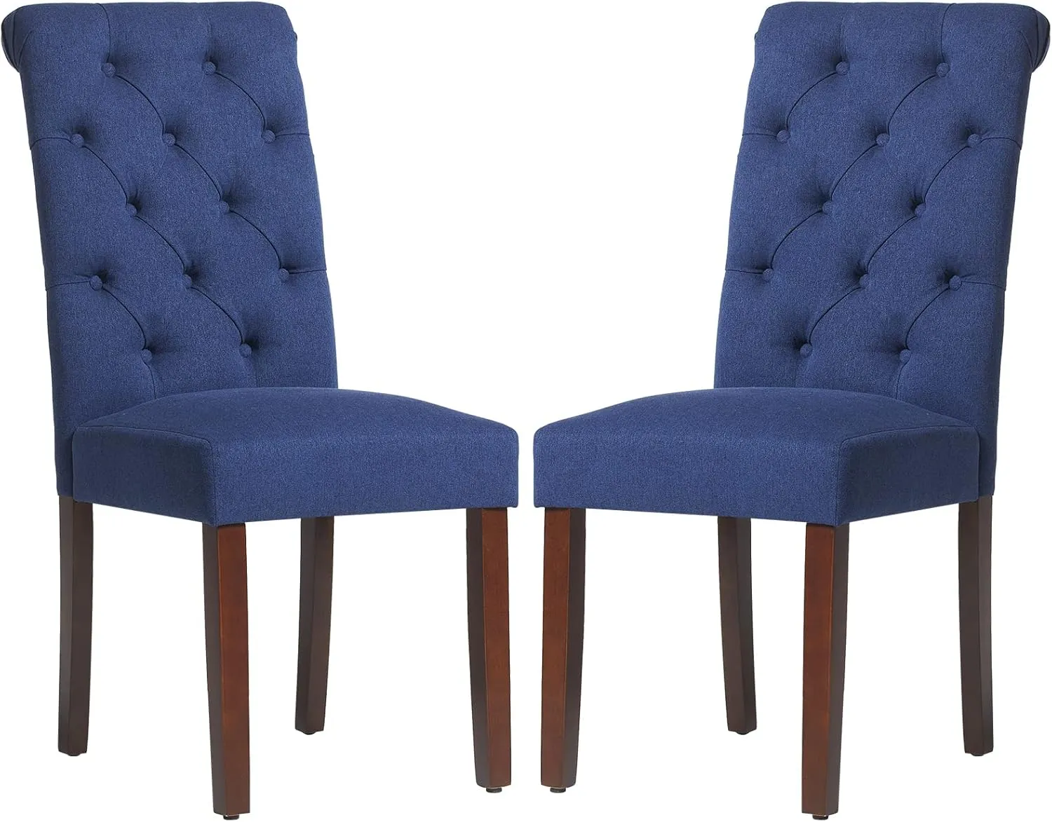 COLAMY Button Tufted Dining Chairs Set of 2, Parsons Upholstered Fabric Dining Room Chairs Kitchen Chairs with Wood Legs and Padded Seat, Dark Blue