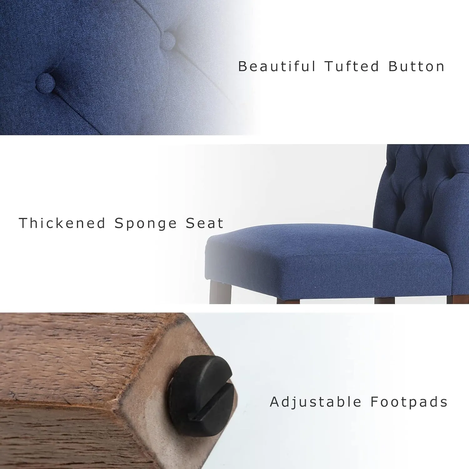 COLAMY Button Tufted Dining Chairs Set of 2, Parsons Upholstered Fabric Dining Room Chairs Kitchen Chairs with Wood Legs and Padded Seat, Dark Blue