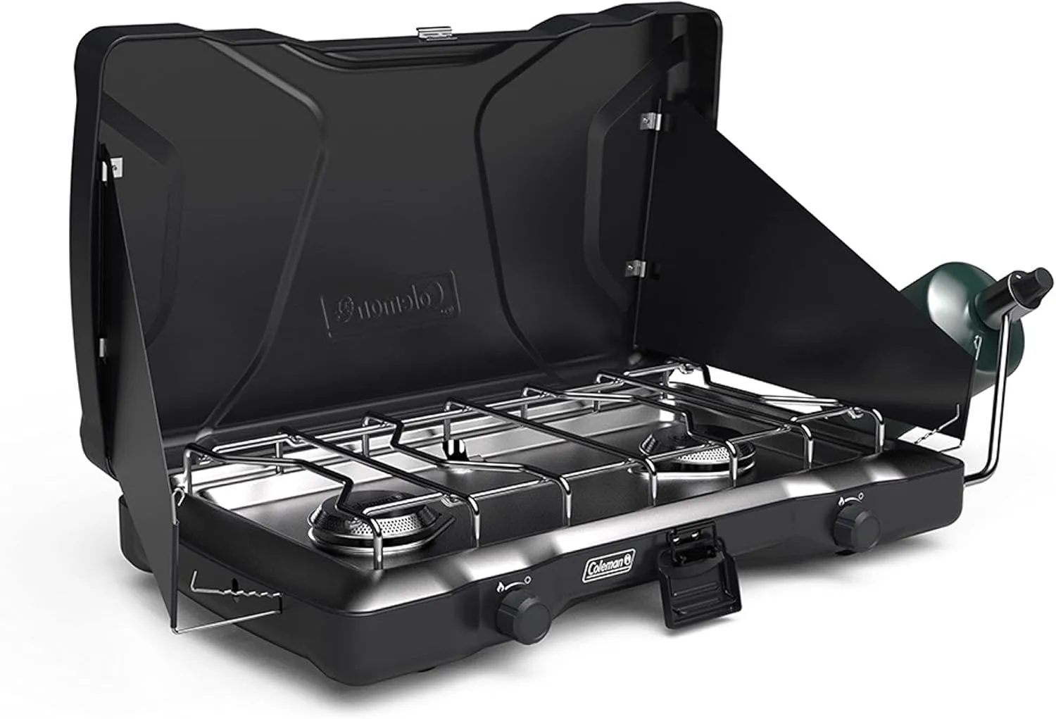 Coleman Triton 2-Burner Propane Stove, Portable Camping Cooktop with 2 Adjustable Burners & Wind Guards, 22,000 BTUs of Power