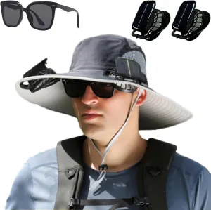 Colitt - Fishing Hat with Built in Fan, Accustomas Economicalk Solar Sun Hat Outdoor Adjustable Wide Brim Men Women UPF 50 