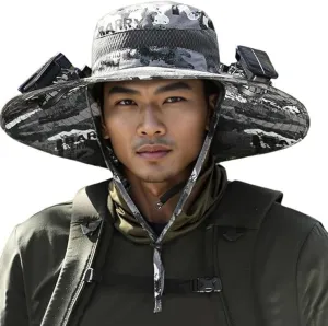 Colitt Fishing Hat with Built in Fan for Men Women, Wide Brim Solar Fan Hat Outdoor Fishing,Sun Hat with 2 Solar Fan