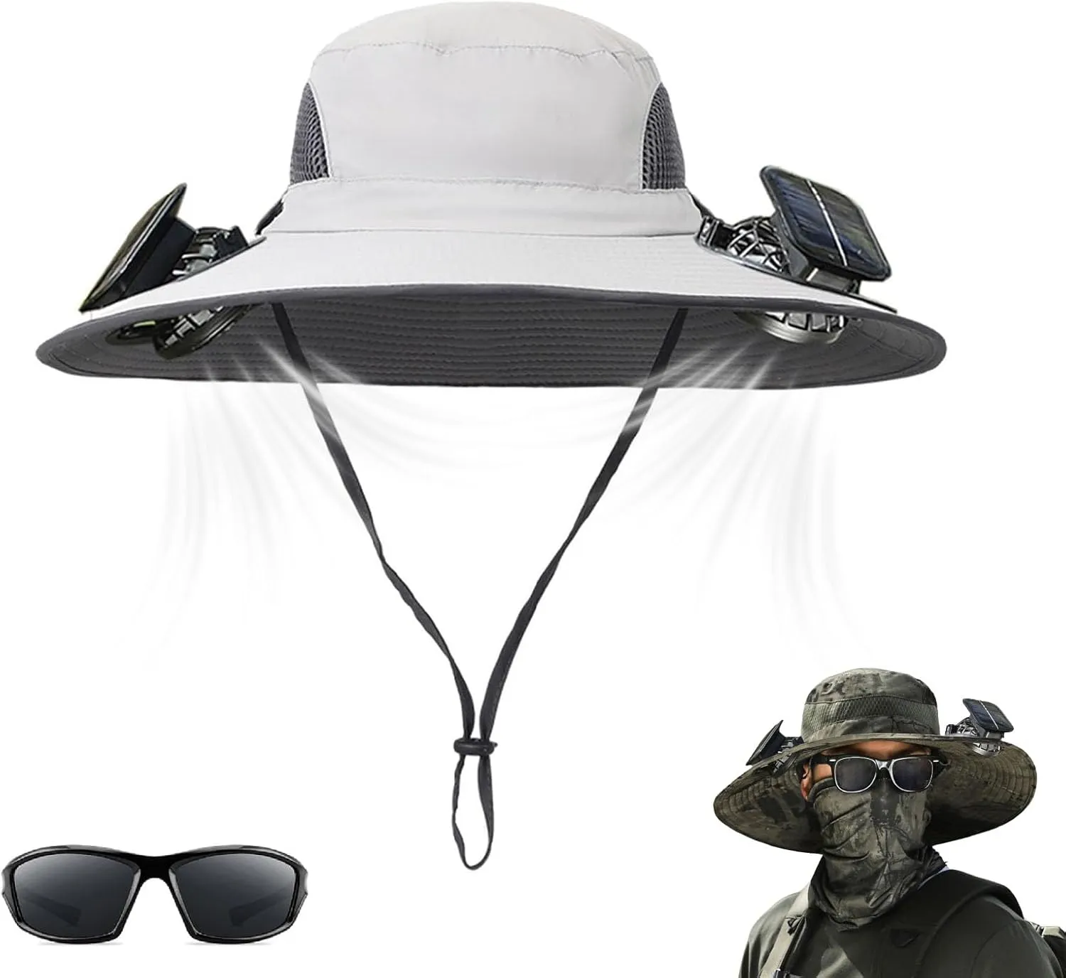 Colitt - Fishing Hat with Built in Fan, Hat with Fans Solar Power, Colitt Fishing Hat Wide-Brimmed Hats with Two Fans