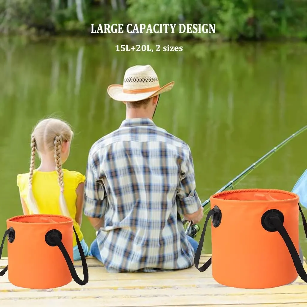 Collapsible Bucket with Handle, 15L 20L Portable Folding Bucket, Foldable Round Tub, Ultra Lightweight Collapsible Sink Camping, for Fishing, Hiking, Car Washing (Color : Khaki)