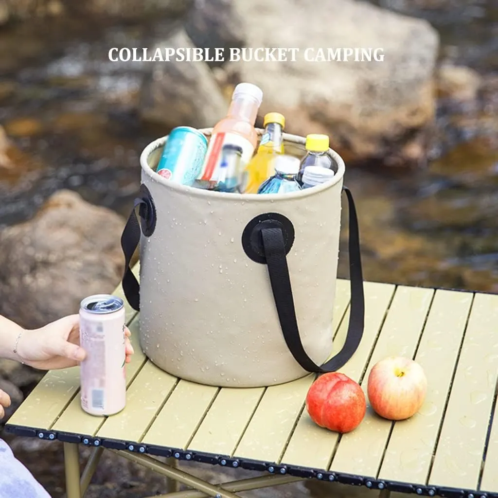 Collapsible Bucket with Handle, 15L 20L Portable Folding Bucket, Foldable Round Tub, Ultra Lightweight Collapsible Sink Camping, for Fishing, Hiking, Car Washing (Color : Khaki)