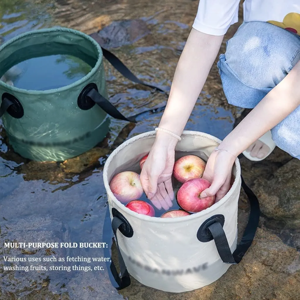 Collapsible Bucket with Handle, 15L 20L Portable Folding Bucket, Foldable Round Tub, Ultra Lightweight Collapsible Sink Camping, for Fishing, Hiking, Car Washing (Color : Khaki)