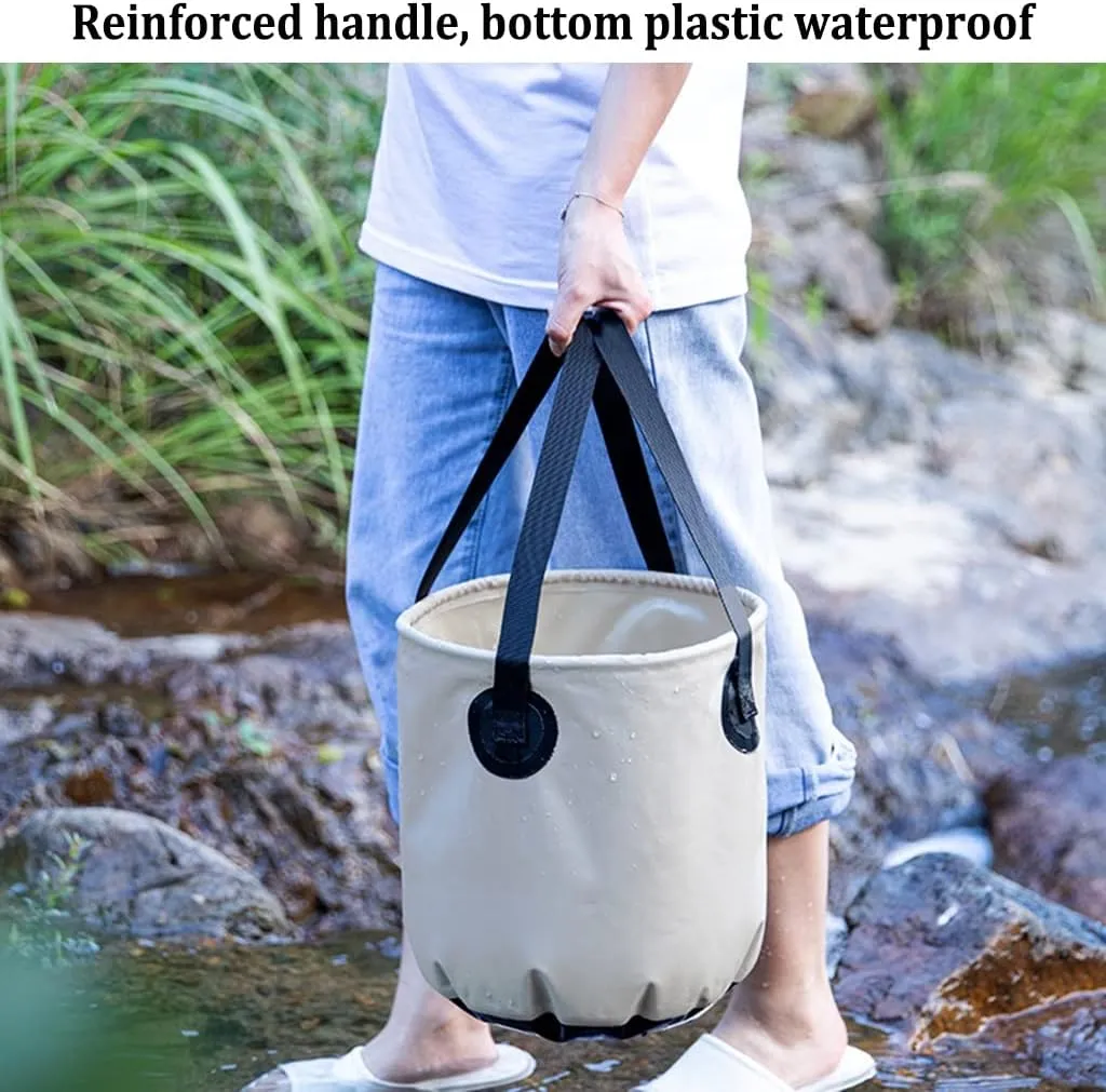 Collapsible Bucket with Handle, 15L 20L Portable Folding Bucket, Foldable Round Tub, Ultra Lightweight Collapsible Sink Camping, for Fishing, Hiking, Car Washing (Color : Khaki)