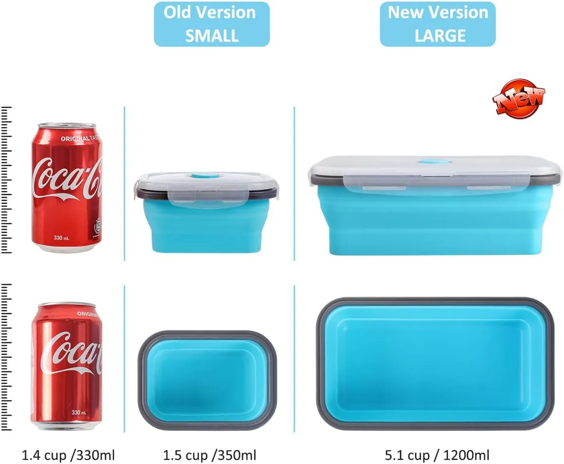 Collapsible Food Storage Containers with Airtight Lid & Air Vent, 40.5 oz, Kitchen Stacking Silicone Collapsible Meal Prep Container Set for Leftover, Microwave Freezer Dishwasher Safe, Blue, Set of 4